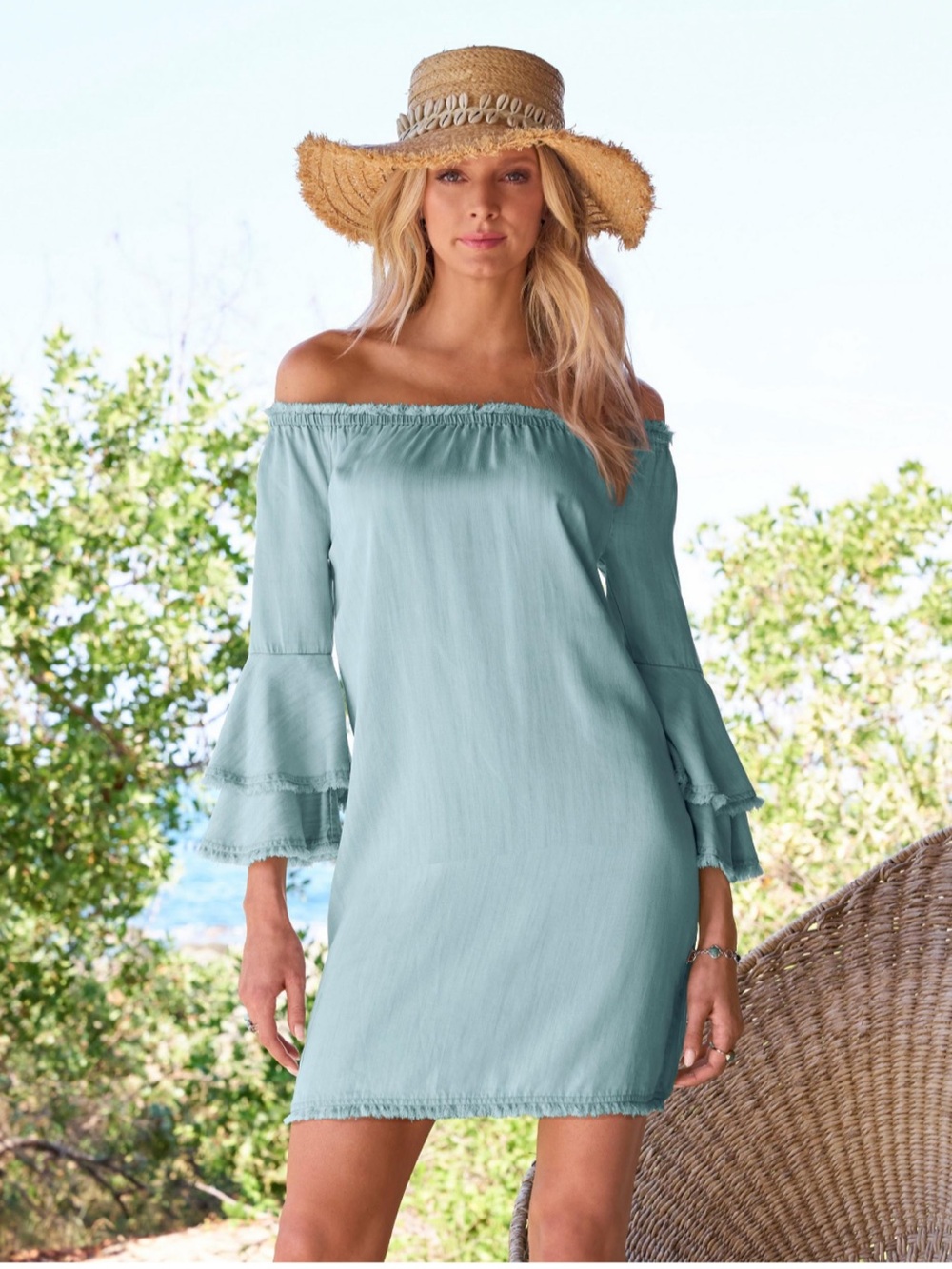 Boston Proper Chambray off the shoulder dress